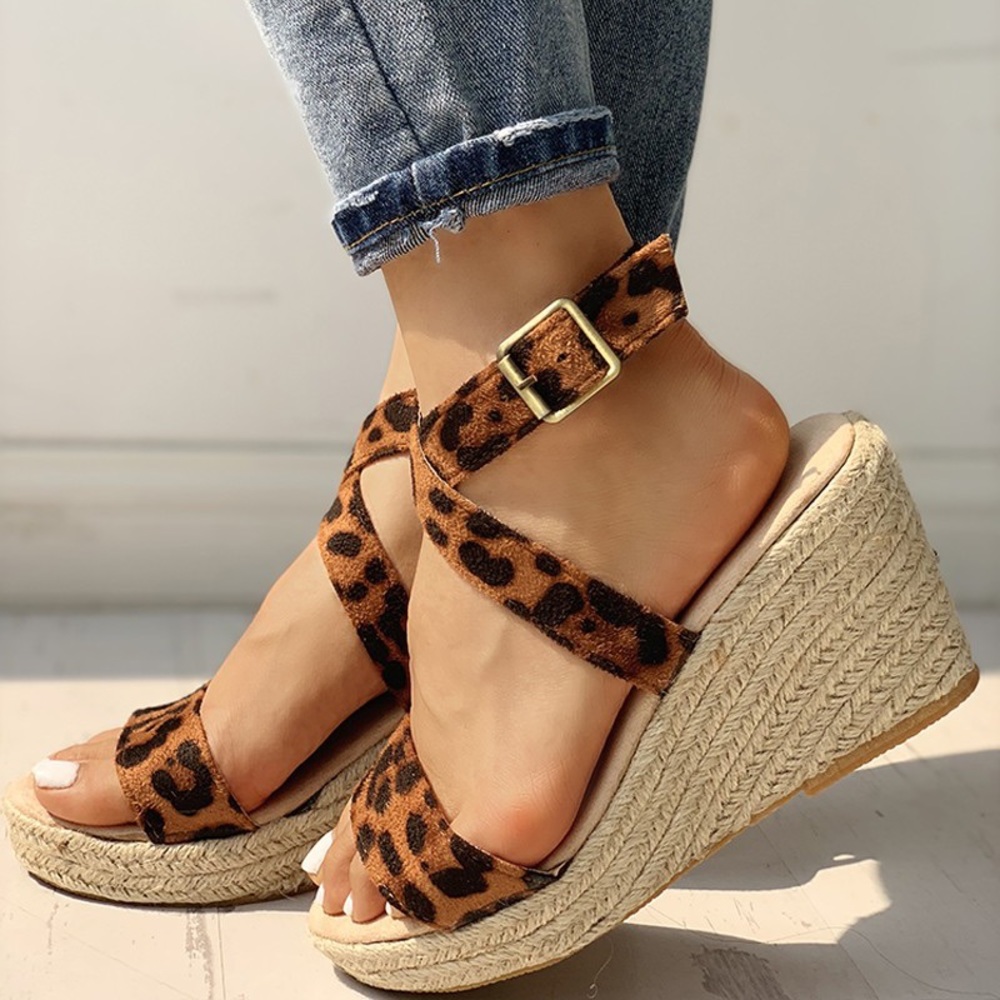 Leopard print espadrille heels